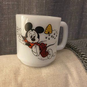 Vintage Libbey 1960's Mickey & Bees Mickey Mouse Club MCM Milk Glass Mug .
